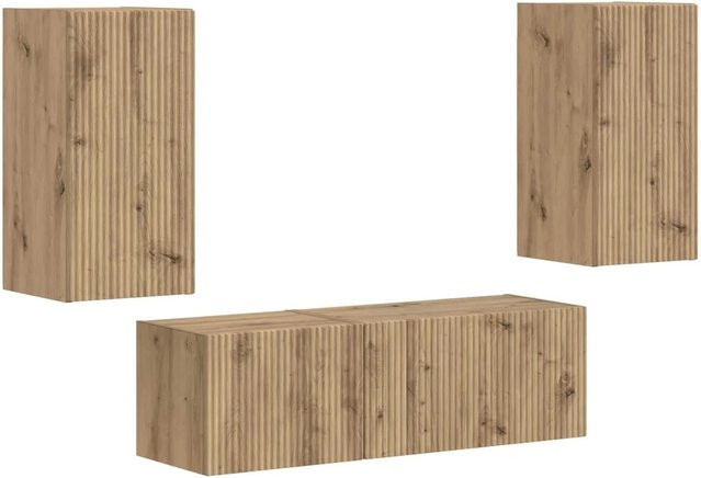 vidaXL TV-Wandregal-Set aus Holzwerkstoff in Artisan-Eiche, 4 Stück, Wandmontage, Braun - Bild 1