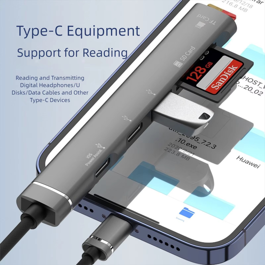 DIXSG USB-C-Hub 2.0 mit 5 Anschlüssen aus Aluminiumlegierung in Silber und Grau für Laptop, PC, MacBook Pro und Surface Pro - Bild 2