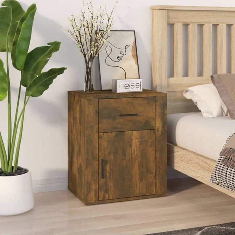 Vidaxl Nachttisch aus Holzwerkstoff in Räuchereiche, Modern und Klassisch, B/T/H: 50 x 36 x 60 cm - Bild 1