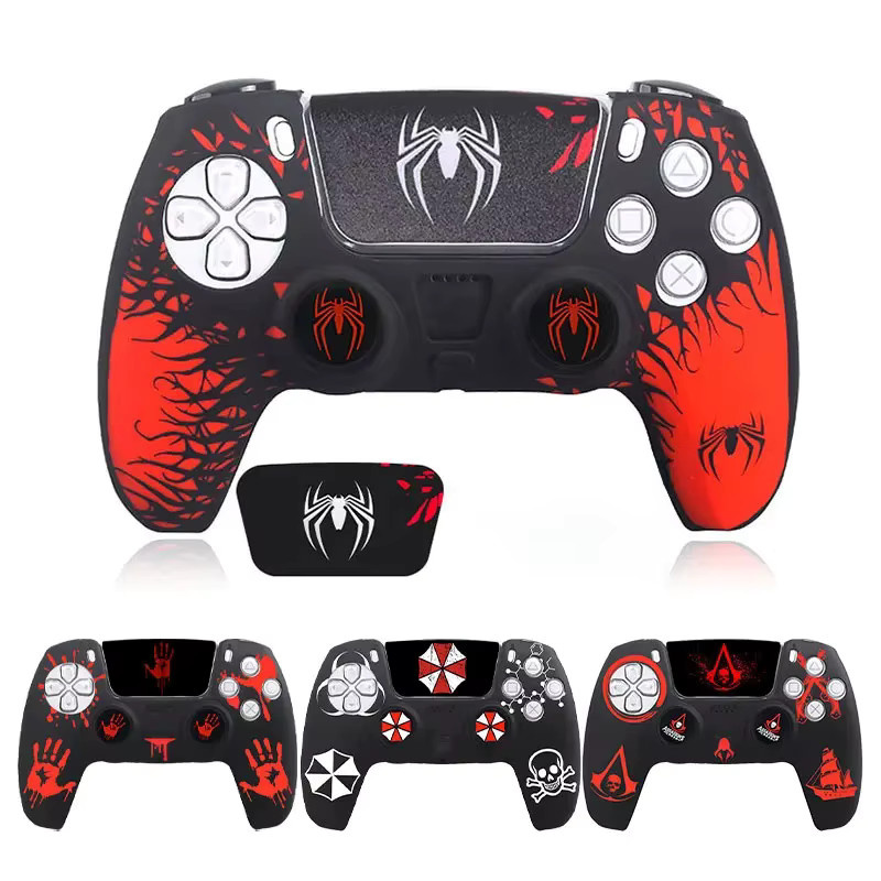 AEFUNDA Silikon Schutzhülle mit Spinne-Design für PS5 Controller inklusive Touchpad-Aufkleber und Thumb-Stick Grip Caps in Multicolour - Bild 4