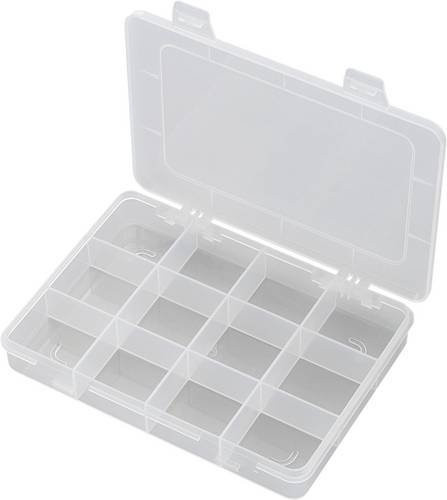 TRU COMPONENTS E-110 Sortimentskasten aus Kunststoff mit 12 festen Fächern, transparent, B: 12,4 cm, T: 18,4 cm, H: 2,5 cm - Bild 1
