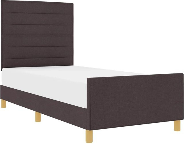 vidaXL Bettgestell mit Kopfteil in Dunkelbraun, gepolstert mit Stoff, B/T/H: 90 x 200 x 128 cm - Bild 1