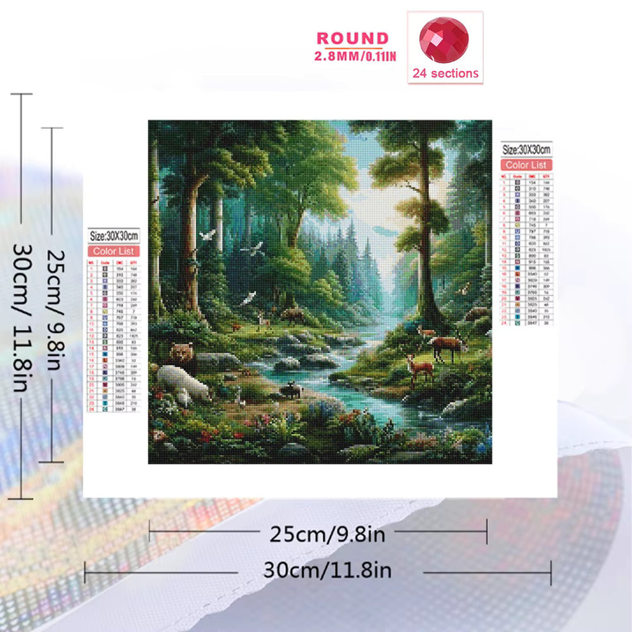 Momoart Fluss-Diamantmalerei Landschaftsbild mit Baum und Wald als DIY Strass-Diamantmosaik in Multicolour zur Handarbeit als Heimdekoration - Bild 2
