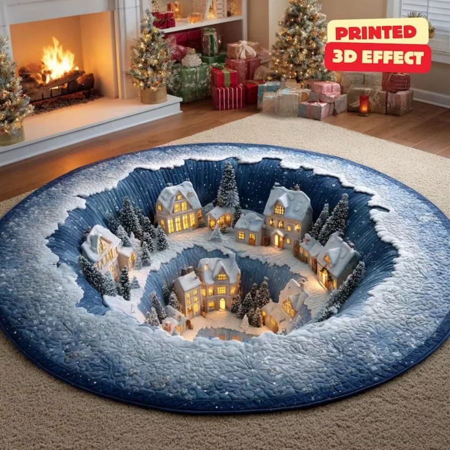 VIKAMA Weihnachts-Weihnachtsmann-Teppich, rund, blau, weich und schallabsorbierend für Wohnzimmer und Flur - Bild 1