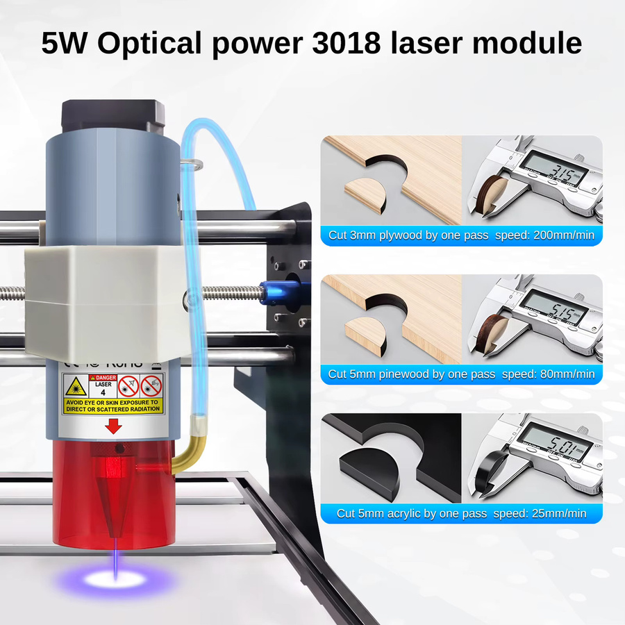 Laser Tree 5W Lasermodul mit pneumatischer Assist, 450-nm-TTL-Laserkopf mit festem Fokus, kompatibel mit CNC3018 - Bild 2