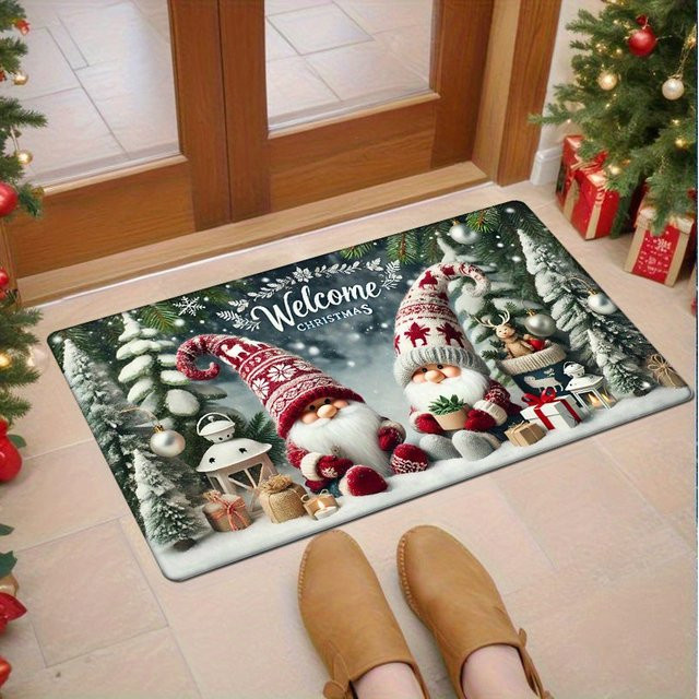 VIKAMA Weihnachtliche Fußmatte mit Cartoon Elf Motiv, rutschfeste und wasserabsorbierende Bodenmatte für den Eingangsbereich - Bild 1