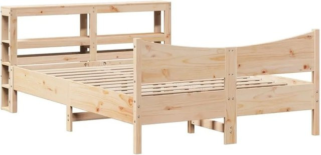 vidaXL Massivholzbett aus Kiefer mit Kopfteil in rustikalem Design, unbehandelt, B/T/H: 140 x 190 x 82 cm - Bild 1