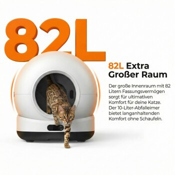 Zedar K1200 PRO Selbstreinigende Katzentoilette mit App-Steuerung, Kamera und Futterautomat, 82L, Weiß - Bild 2