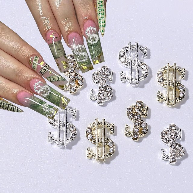 felaxuu Nail Art Charms, 10 Stück, Dollarzeichen mit Strasssteinen - Bild 1