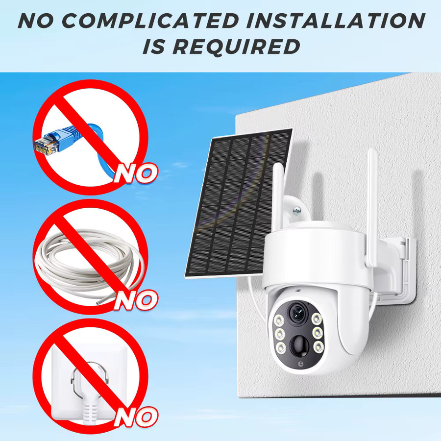 Abuntu 2er Set Solar WLAN Überwachungskamera PTZ mit 5MP HD Auflösung, kabellose Außenkamera mit integrierter Batterie, PIR Menschenerkennung und ICSEE App, Farbe: Weiß - Bild 2