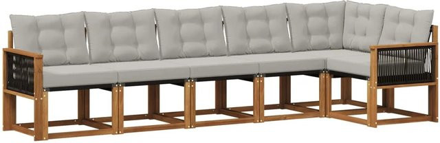 vidaXL Outdoor-Sofagarnitur L-Form aus Akazienholz mit Textilene und Kissen in Braun und Grau - Bild 1