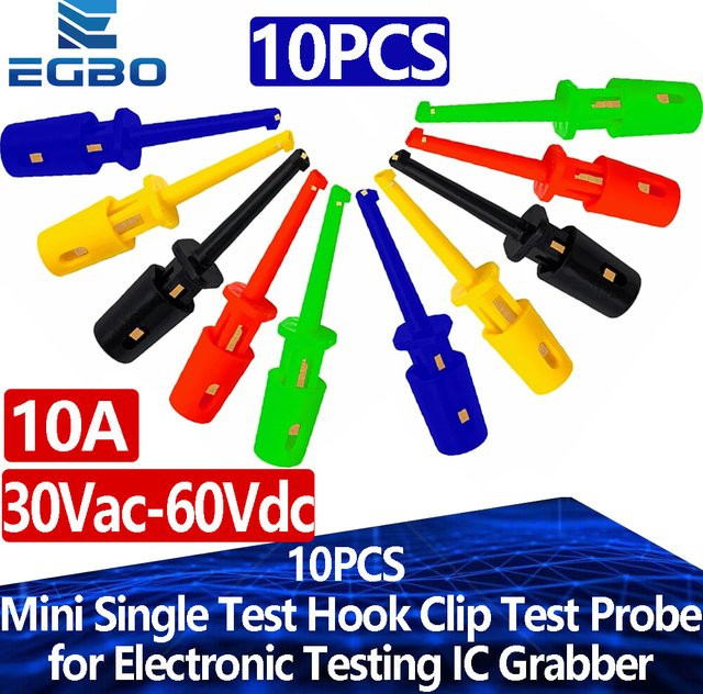 EGBO 10er Set Mini Einzel Test Haken Clips mit runden Krokodilklemmen für elektronische IC Prüfungen - Bild 1