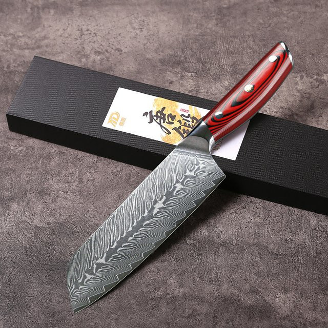 MOSTODOZO Santoku-Messer aus 67-lagigem Damaststahl, 17,78 cm, Silber - Bild 1