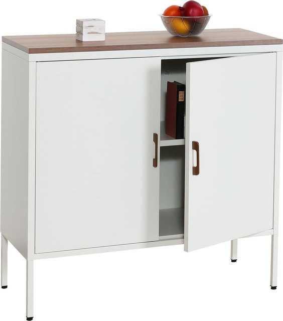 MCW Kommode L84 Sideboard mit 2 Türen aus Metall in Weiß, B/H/T: 90 x 90 x 40 cm - Bild 1