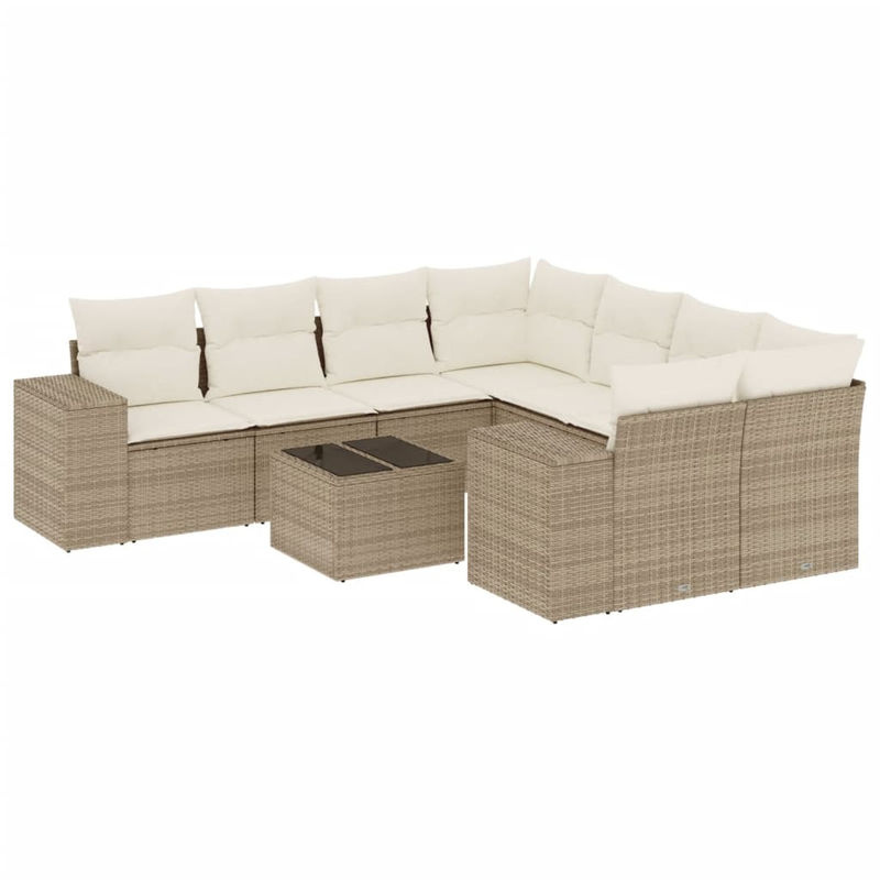 Vidaxl Gartenmöbel-Set aus Polyrattan mit Kissen und Glastisch, 9-teilig, Beige - Bild 2