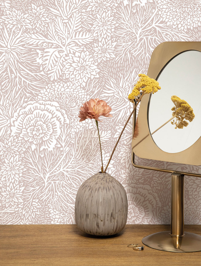 KEK Amsterdam Wallpaper Floor Rieder 1 FR-013 Vlies Tapete mit floralem Art Nouveau Design in Pink und Beige - Bild 1