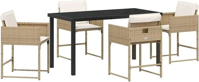 vidaXL Garten Essgruppe aus Poly-Rattan mit 5 Teilen in Beige-creme - Bild 1
