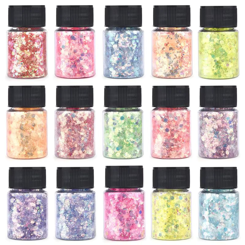 SEVENWELL Leuchtende Pailletten in 16 Farben für DIY-Dekoration, Epoxidharz und Nail Art, Multicolour - Bild 5
