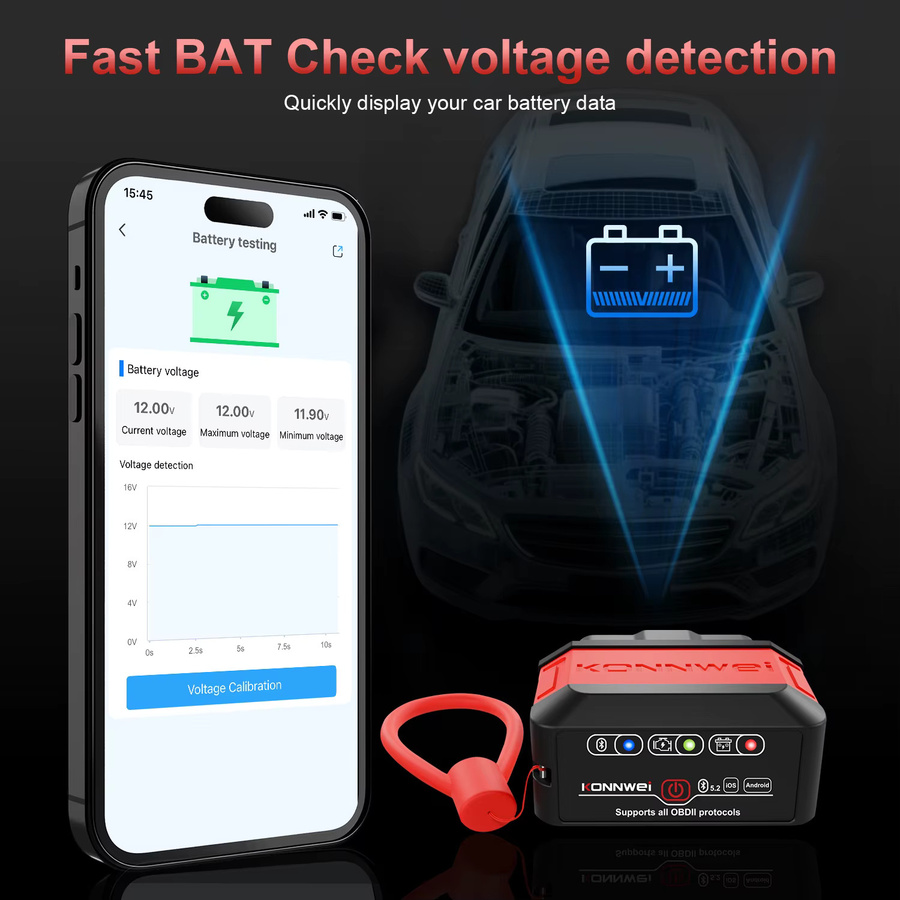 KONNWEI KW906 ELM327 V1.5 OBD2 Scanner Bluetooth 5.0 Auto-Diagnosegerät in Rot für Android und iOS - Bild 4