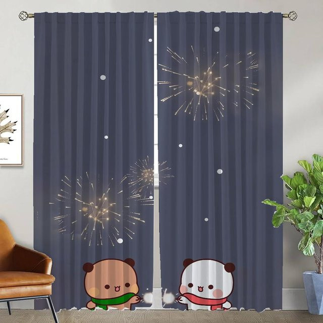 Bubu und Dud Elegante Tüll-Raumvorhänge mit Tier-Grafik, 2 Stück, Blau, B/H: 50 x 70 cm - Bild 1