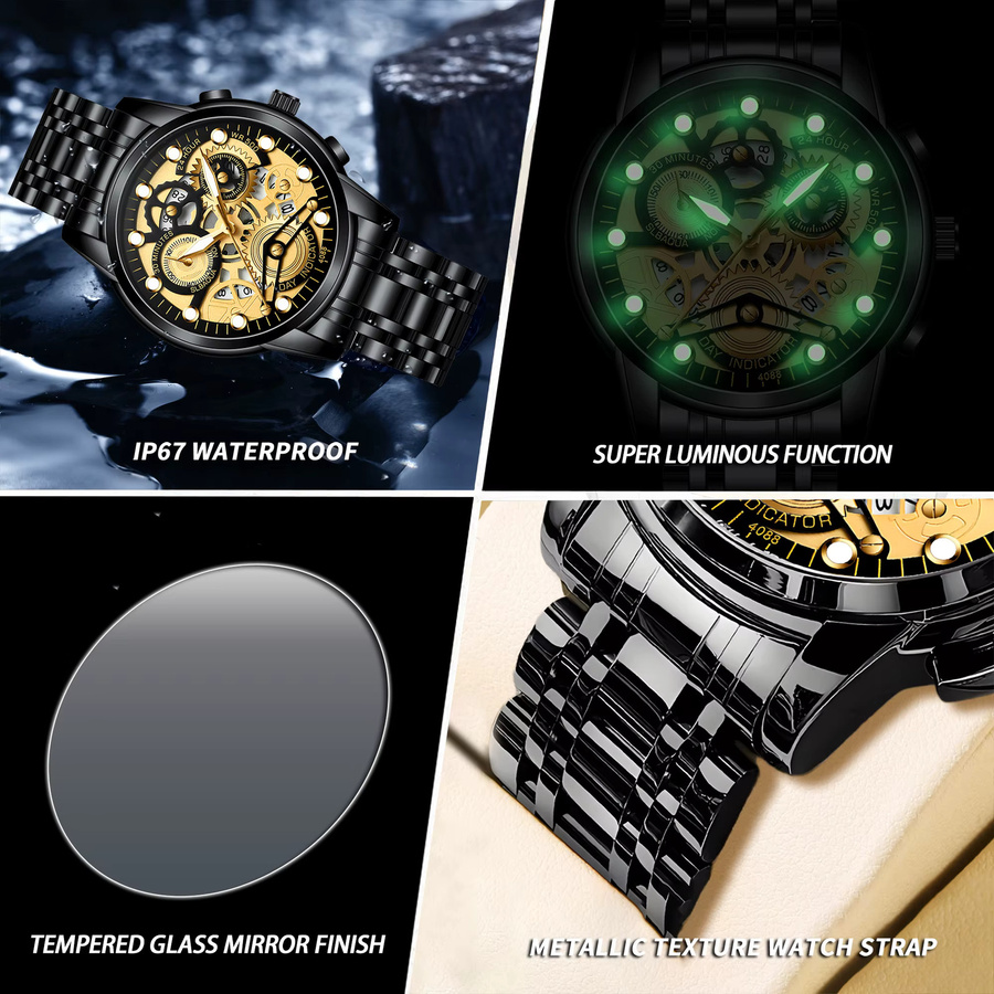 BINBOND Armbanduhr Quarz, Edelstahl, Schwarz, Herren - Bild 6