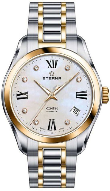 Eterna KonTiki Damenuhr, Automatik, Edelstahl, Diamant, Perlmutt, 36 mm - Bild 1
