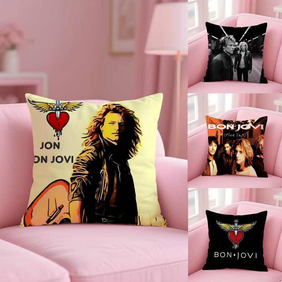 B-Bon J-Jovi Rock Kissenbezug aus Plüsch in Schwarz und Multicolour, quadratisch, 30 x 30 cm - Bild 4