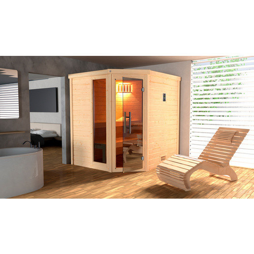 WEKA Massivholzsauna Turku 1 für 6 Personen in Braun inklusive 9 kW Ofen mit integrierter Steuerung und Glastür sowie Fenster - Bild 2