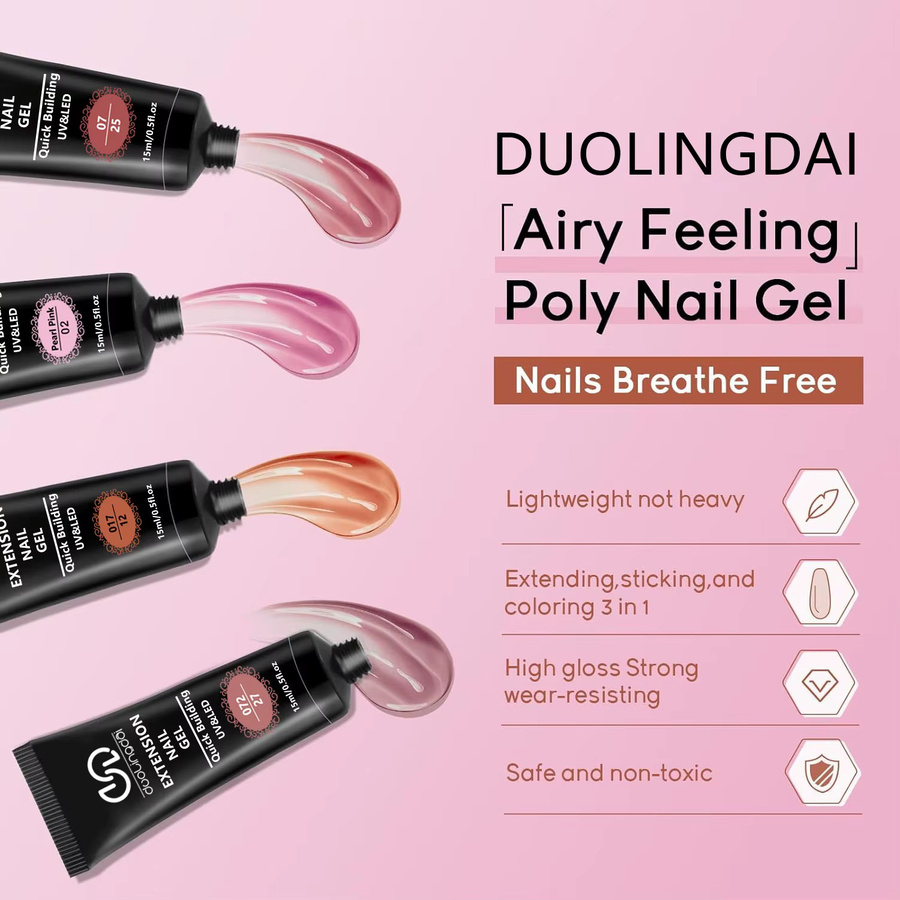 DUOLINGDAI Poly Extension Gel Nagelset, 12 Farbtöne, Glänzend, Kinder - Bild 2