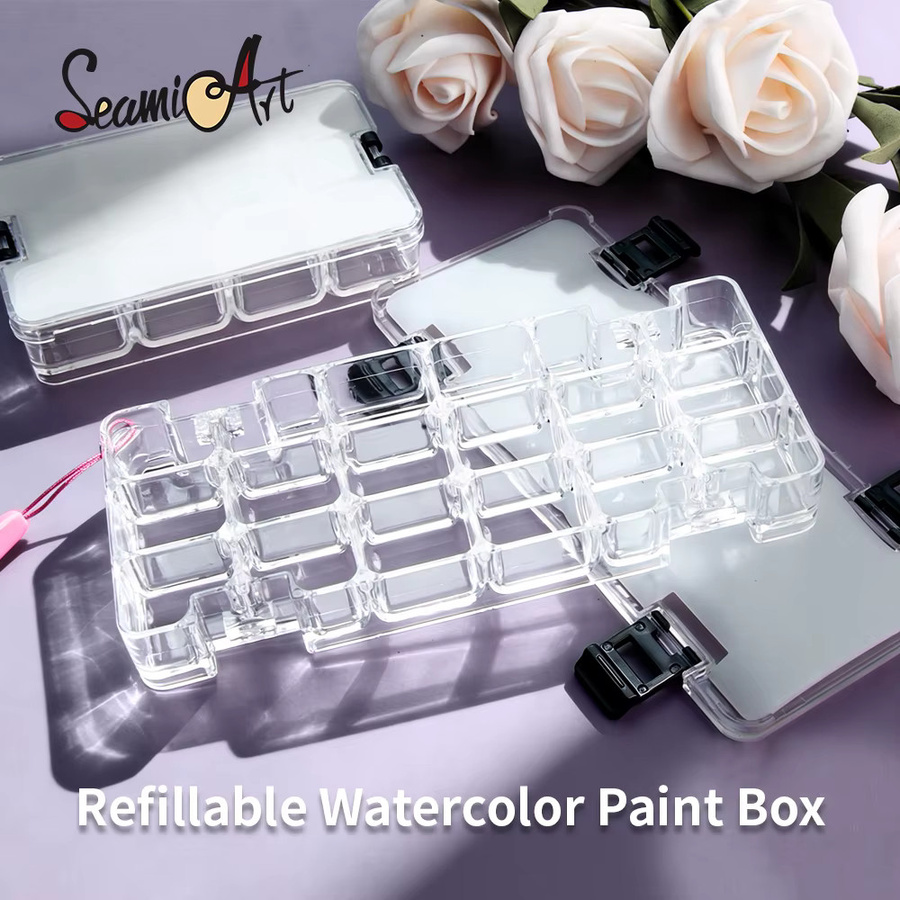 SeamiArt Tragbare Feuchtigkeitsgeschützte Malbox mit Griff und Silikonunterlage für Aquarell, Acryl, Öl und Gouache, Transparent - Bild 1