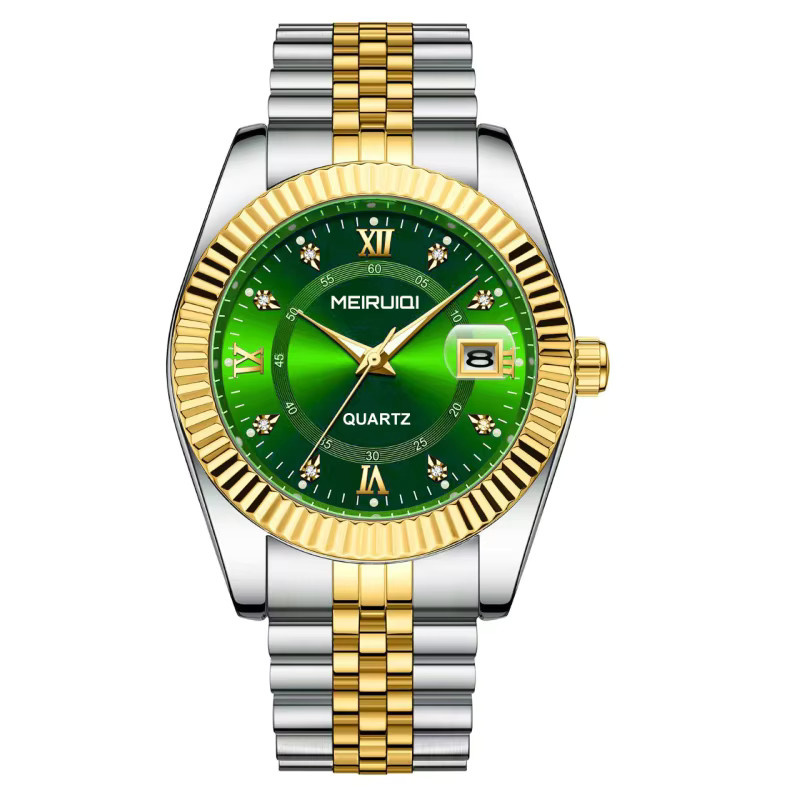 MEIRUIQI Armbanduhr, Quarz, Edelstahl, Bicolor, Grün, Herren - Bild 7