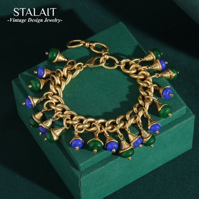 STALAIT Charm-Armband, Messing, Gold, Kristall, Damen, Vintage - Bild 1