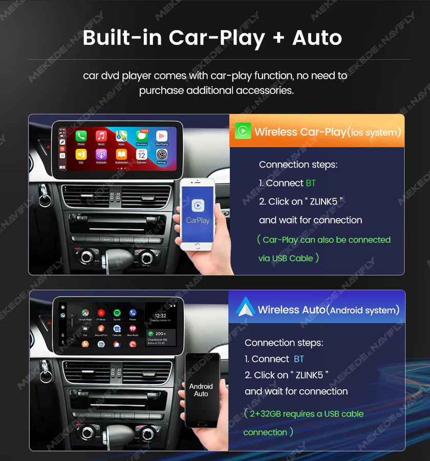 Navifly Android 14 Multimedia Radio für Mercedes Benz E-Klasse W212 E200 E230 E260 S212 mit drahtlosem CarPlay, DSP und Bluetooth in Schwarz - Bild 5