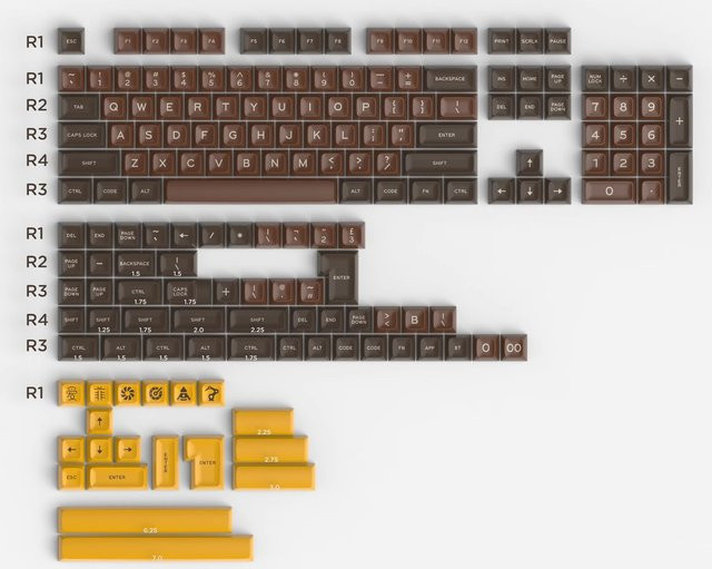 Aifei Clone GMK Chocolatier Tastenkappen Set aus ABS Double Shot im SA Profil für MX Switches, 172 Tasten - Bild 1