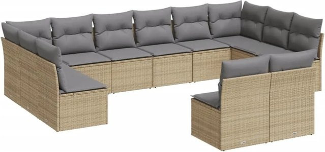 vidaXL 12-tlg Garten-Sofagarnitur in U-Form aus beige Poly Rattan mit Kissen und Stauraum - Bild 1
