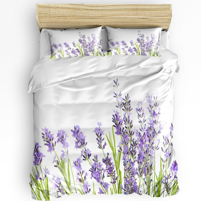 Lodestar Bettwäsche-Set mit floralem Lavendel-Design in Lila, Grün und Weiß, bestehend aus Bettbezug und Kissenbezügen aus Mikrofaser, B/H: 200 x 200 cm - Bild 1