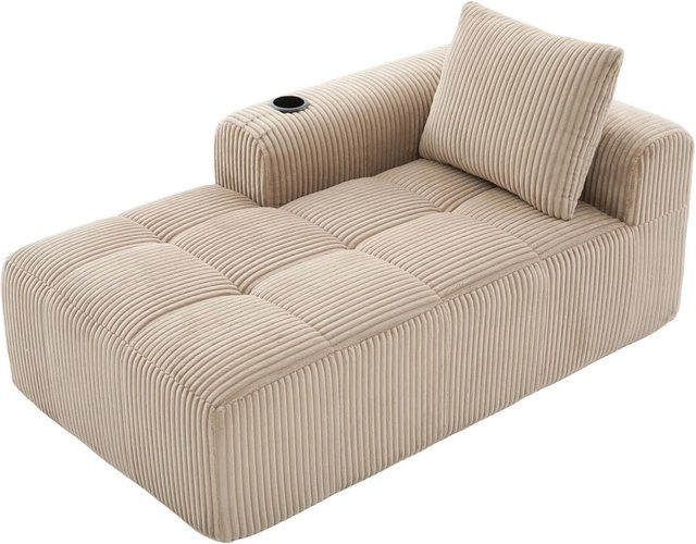PXloue Cord Liegesessel aus Corduroy mit Getränkehalter und Seitentasche in Khaki - Bild 1