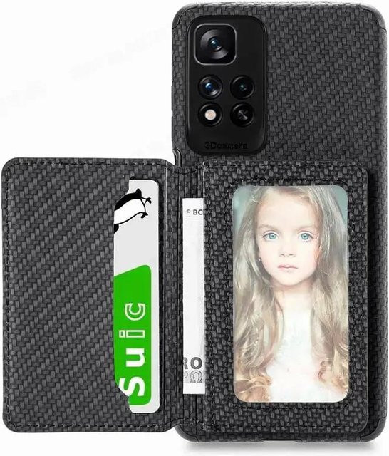 Magnetische Faserlederhülle mit Geldbörse und Kartenhalter für Xiaomi 12T, 11T Pro, Mi 14T Pro, 13 Pro und 13T in Schwarz - Bild 1