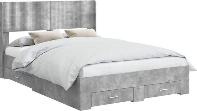 vidaXL Bettgestell mit Kopfteil und Stauraum in Betongrau, B/T/H: 150 x 200 x 100 cm - Bild 1