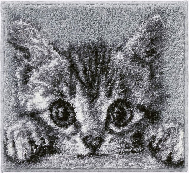 Rutschhemmende Badematte Katzen Motiv in Grau aus 100% Polyacryl, für Fußbodenheizung geeignet - Bild 1