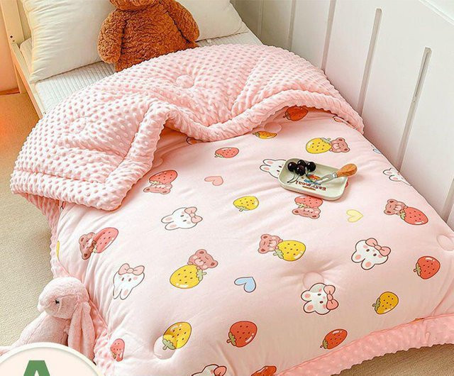 Weiche Baby Decke mit Cartoon-Tierprint in Pink, Verdickte Samt-Decke für Neugeborene und Kinder aus Polyester - Bild 1