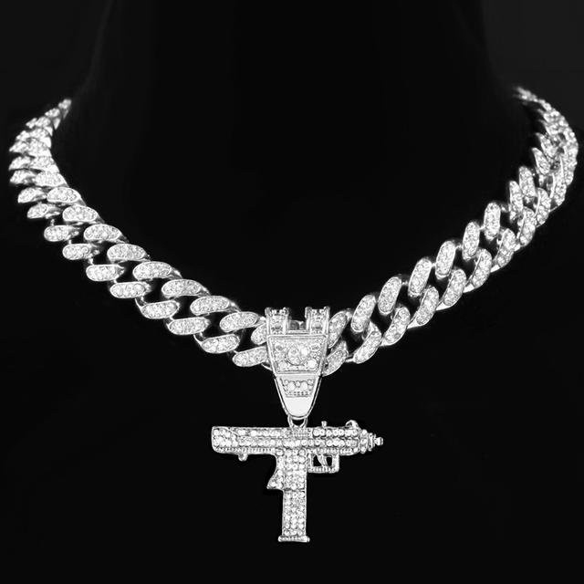 Wucifang Jewelry Anhänger, Uzi Gun, Edelstahl, Weiß, Zirkonia, 51 cm, Unisex - Bild 1