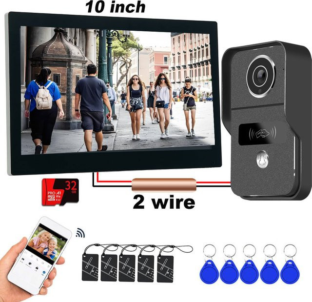 Tuya Smart HD Video-Türsprechanlage mit 10 Zoll Touchscreen, 1080P IR-Türklingel, 5G WLAN und App-Steuerung, Farbe: Weiß - Bild 1