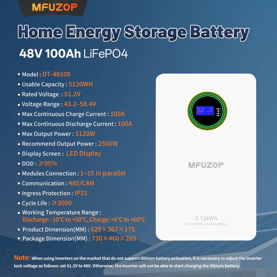 MFUZOP LiFePO4 All-in-One-Batterie 48V 100Ah, 51,2V 5,12kWh, Farbe: Weiß, mit RS485/CAN-Unterstützung, Klasse A - Bild 3