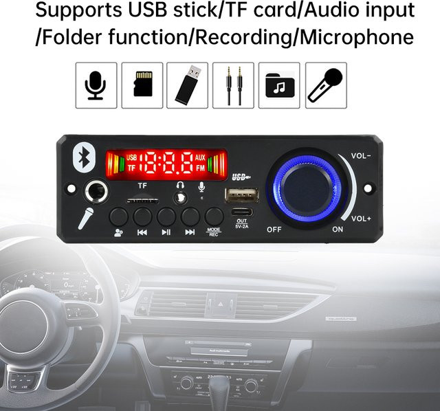 Aideepen DC 12V Auto Bluetooth MP3 Verstärker Decodierung Board mit FM Decoder und Power-Off Memory Funktion, 2x80W - Bild 1
