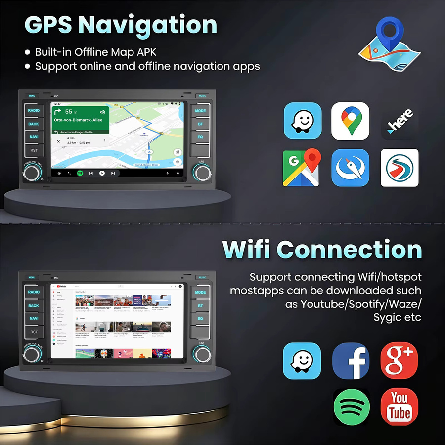 ESSGOO Android 15 Autoradio für VW T5 Multivan Transporter mit 7 Zoll Display, 8-Kern Prozessor, 6+128G Speicher, kabellosem Carplay, Android Auto, GPS-Navigation, Bluetooth und WLAN in Schwarz - Bild 3