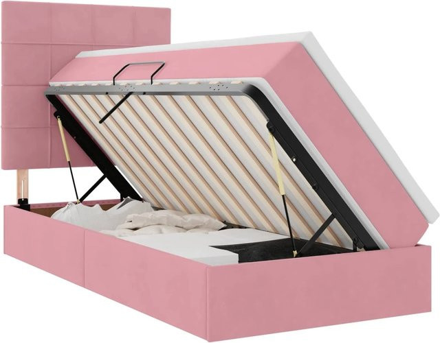 vidaXL Aufbewahrungsbett mit Matratze in Rosa aus Samt mit Lift-up-Funktion, B/T/H: 90 x 200 x 103 cm - Bild 1