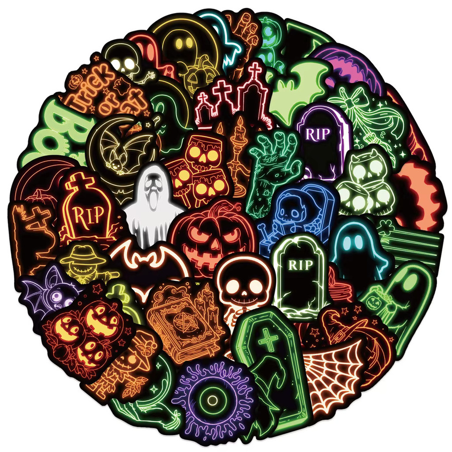 50-teiliges Set Neon-Halloween-Aufkleber in Multicolour von Anime Worlds Store für Handrechnungen, Gepäck und Handyhüllen - Bild 2