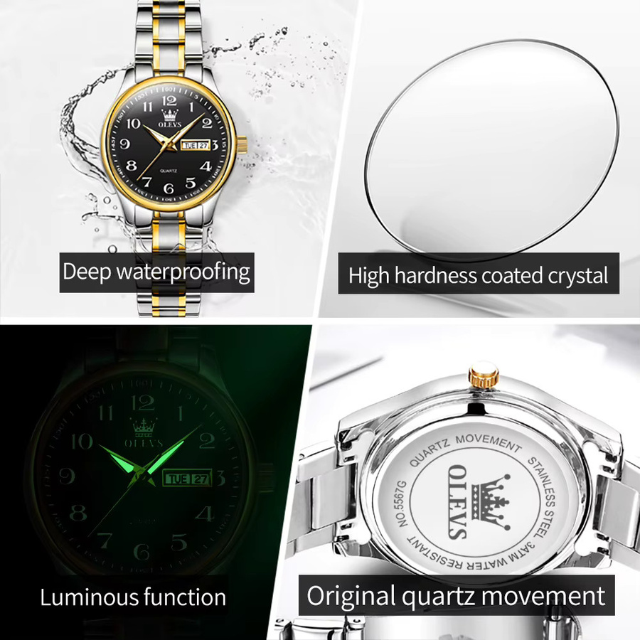 OLEVS Armbanduhr, Quarz, Edelstahl, Schwarz, Damen - Bild 3
