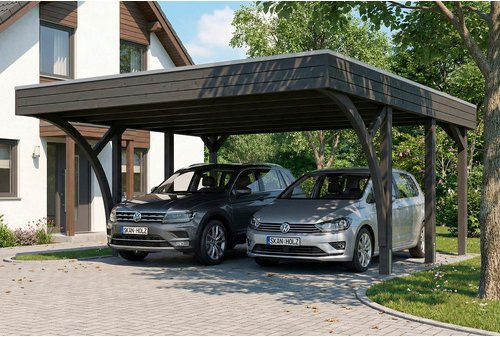 SKANHOLZ Carport Friesland aus Fichte mit zwei Einfahrtsbögen und Flachdach, Schiefergrau, B: 546 cm, T: 555 cm - Bild 1